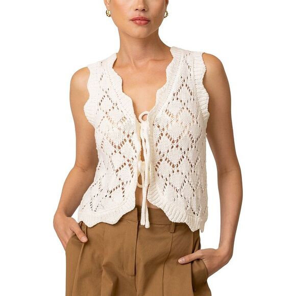 Line & Dot Sweaters - Line & Dot Womens Aleza Tied Sweater Vest, White